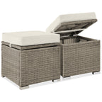 Set of 2 Wicker Ottomans, Multipurpose w/ Removable Cushions, Steel Frame