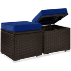 Set of 2 Wicker Ottomans, Multipurpose w/ Removable Cushions, Steel Frame