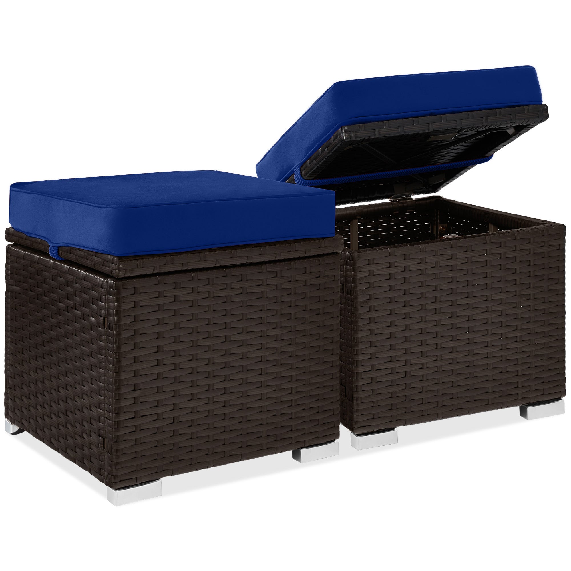 Set of 2 Wicker Ottomans, Multipurpose w/ Removable Cushions, Steel Frame