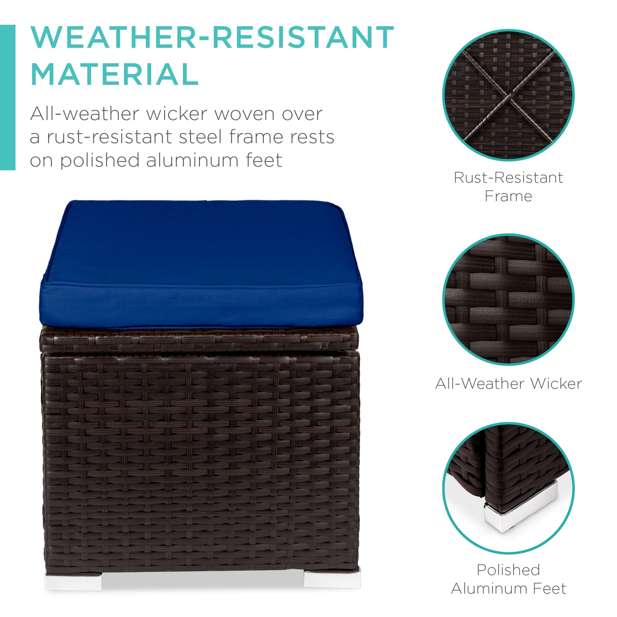 Set of 2 Wicker Ottomans, Multipurpose w/ Removable Cushions, Steel Frame