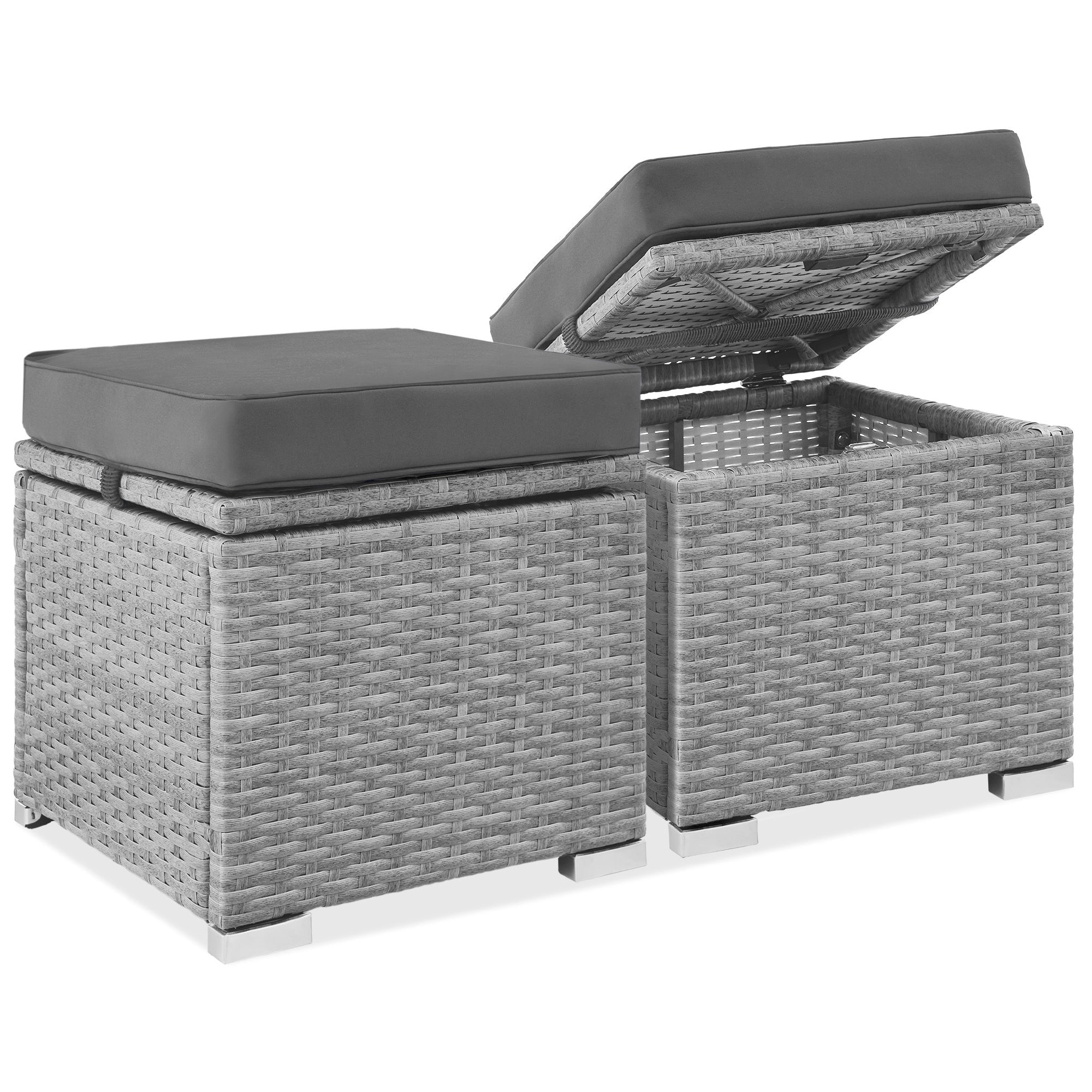 Set of 2 Wicker Ottomans, Multipurpose w/ Removable Cushions, Steel Frame