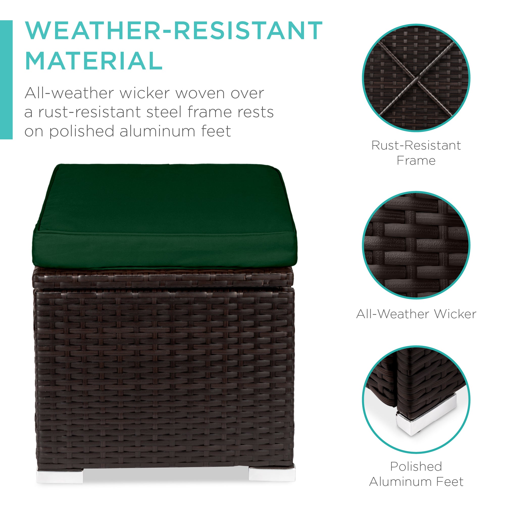 Set of 2 Wicker Ottomans, Multipurpose w/ Removable Cushions, Steel Frame