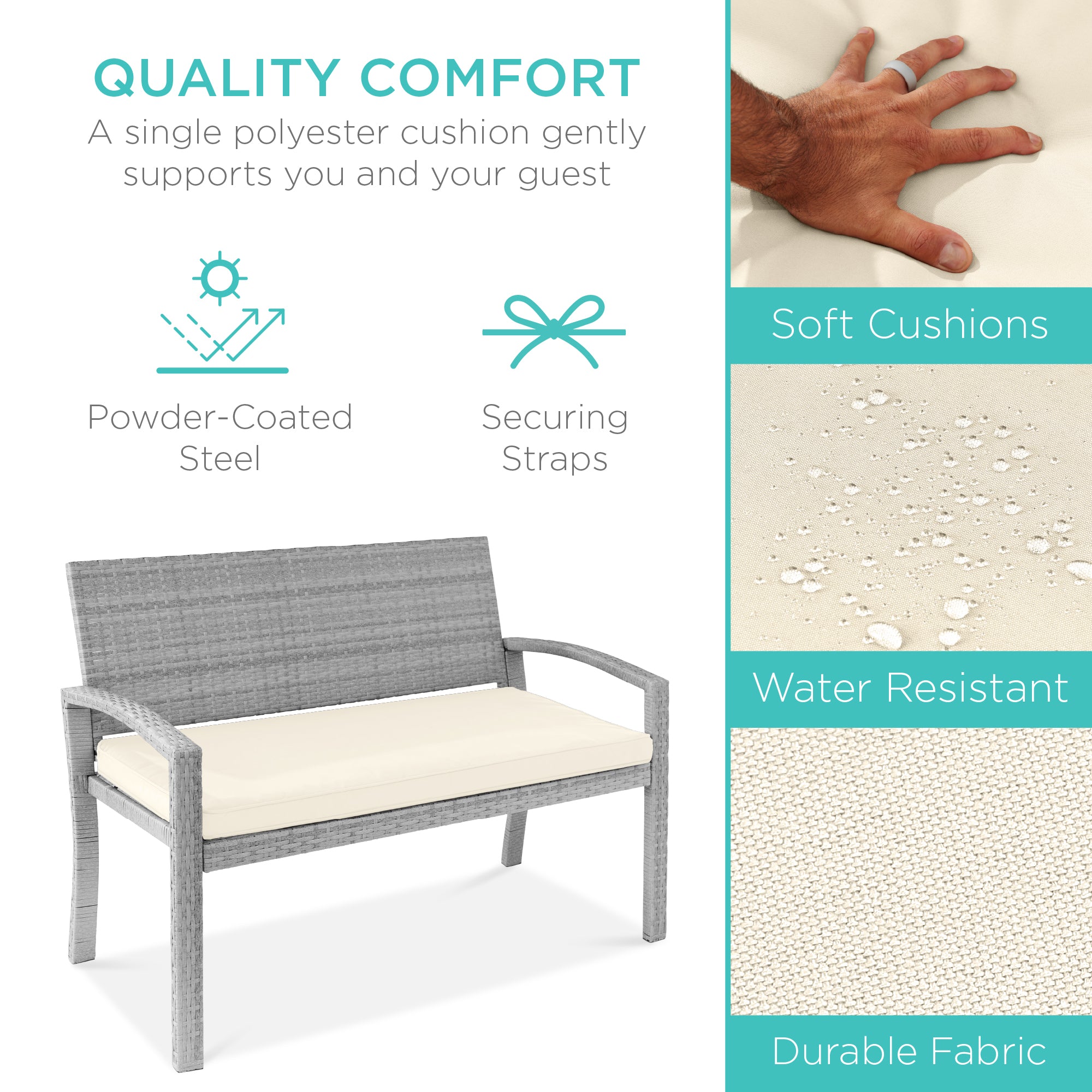 2-Person Wicker Porch Bench for Outdoor, Garden w/ 700lb Capacity - 47in