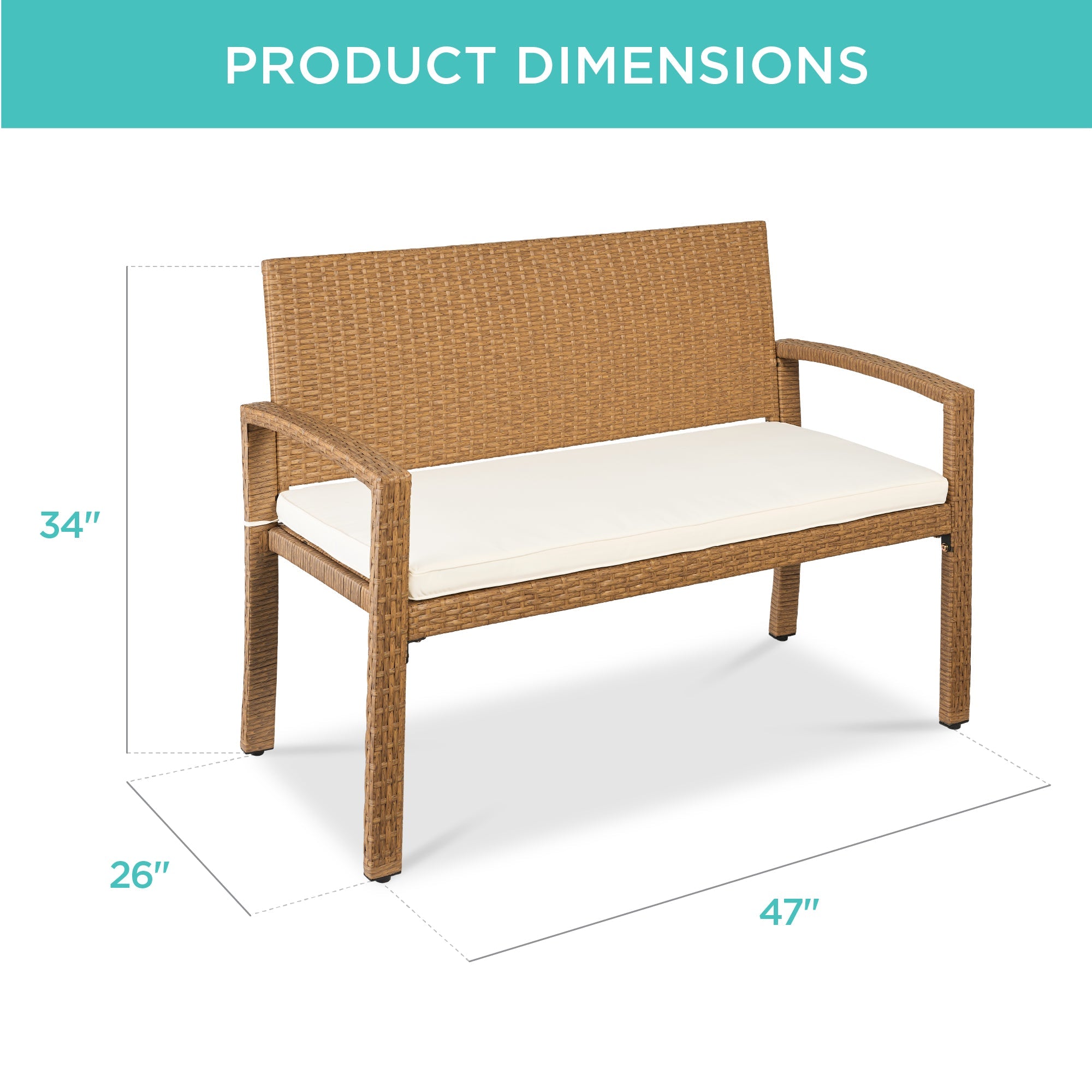 2-Person Wicker Porch Bench for Outdoor, Garden w/ 700lb Capacity - 47in