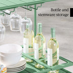 2-Tier Rolling Bar Cart Indoor/Outdoor w/ Shelves, Wine Rack, Locking Wheels
