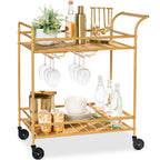 2-Tier Rolling Bar Cart Indoor/Outdoor w/ Shelves, Wine Rack, Locking Wheels