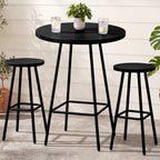 3-Piece Patio Bar Height Bistro Set w/ Backless Stools, Slatted Design