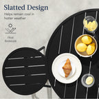 3-Piece Patio Bar Height Bistro Set w/ Backless Stools, Slatted Design