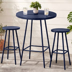 3-Piece Patio Bar Height Bistro Set w/ Backless Stools, Slatted Design