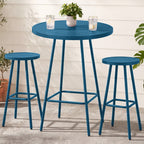 3-Piece Patio Bar Height Bistro Set w/ Backless Stools, Slatted Design