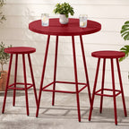 3-Piece Patio Bar Height Bistro Set w/ Backless Stools, Slatted Design