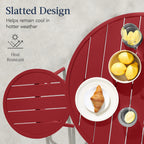 3-Piece Patio Bar Height Bistro Set w/ Backless Stools, Slatted Design