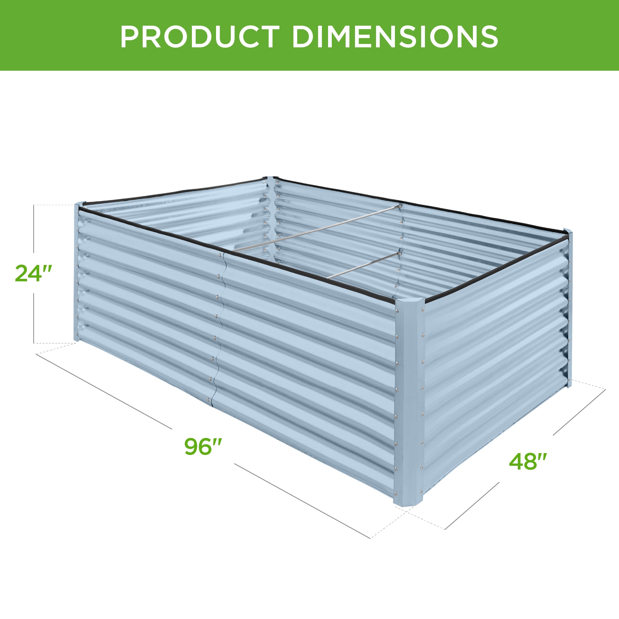 Outdoor Metal Raised Garden Bed for Vegetables, Flowers, Herbs - 8x4x2ft