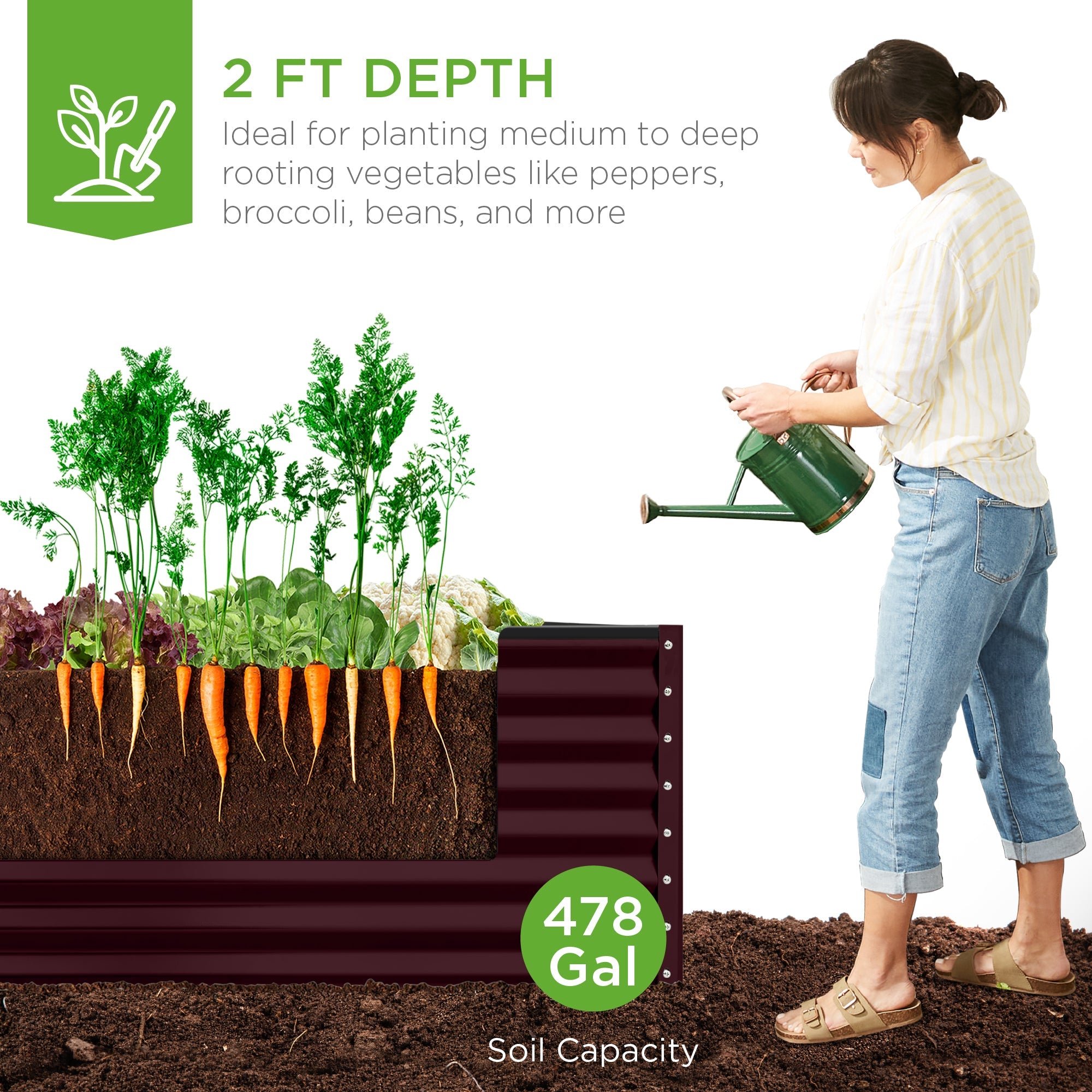 Outdoor Metal Raised Garden Bed for Vegetables, Flowers, Herbs - 8x4x2ft