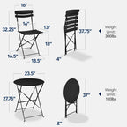 3-Piece Small Folding Patio Bistro Set w/ 2 Chairs