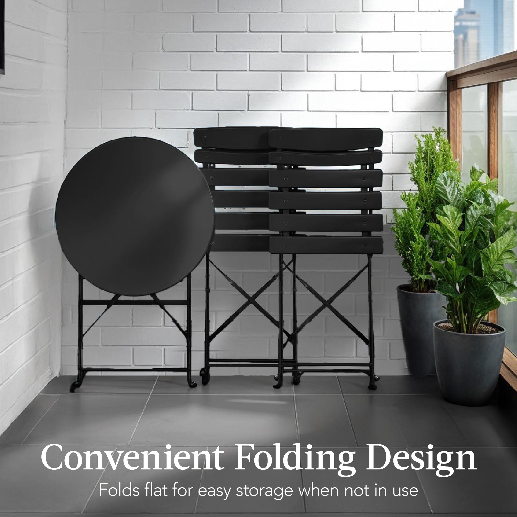 3-Piece Small Folding Patio Bistro Set w/ 2 Chairs