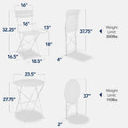 3-Piece Small Folding Patio Bistro Set w/ 2 Chairs