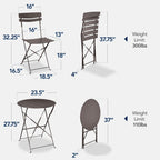 3-Piece Small Folding Patio Bistro Set w/ 2 Chairs