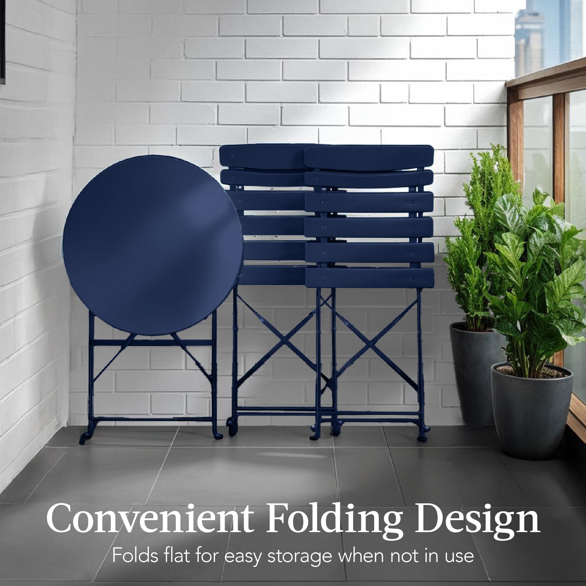 3-Piece Small Folding Patio Bistro Set w/ 2 Chairs