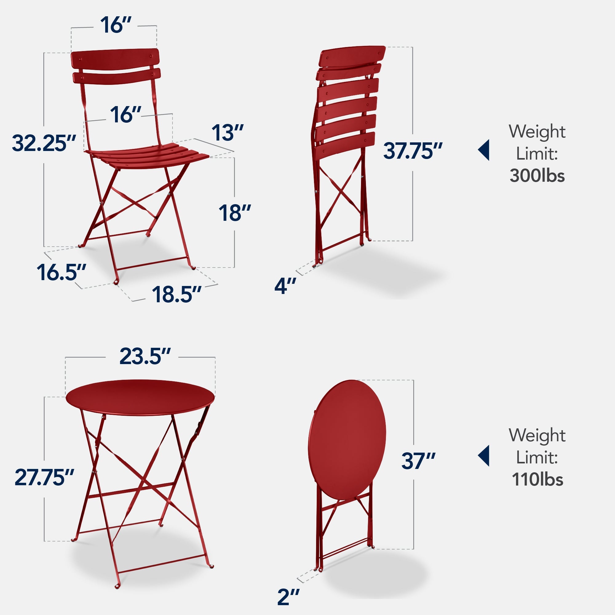 3-Piece Small Folding Patio Bistro Set w/ 2 Chairs