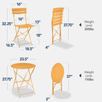 3-Piece Small Folding Patio Bistro Set w/ 2 Chairs
