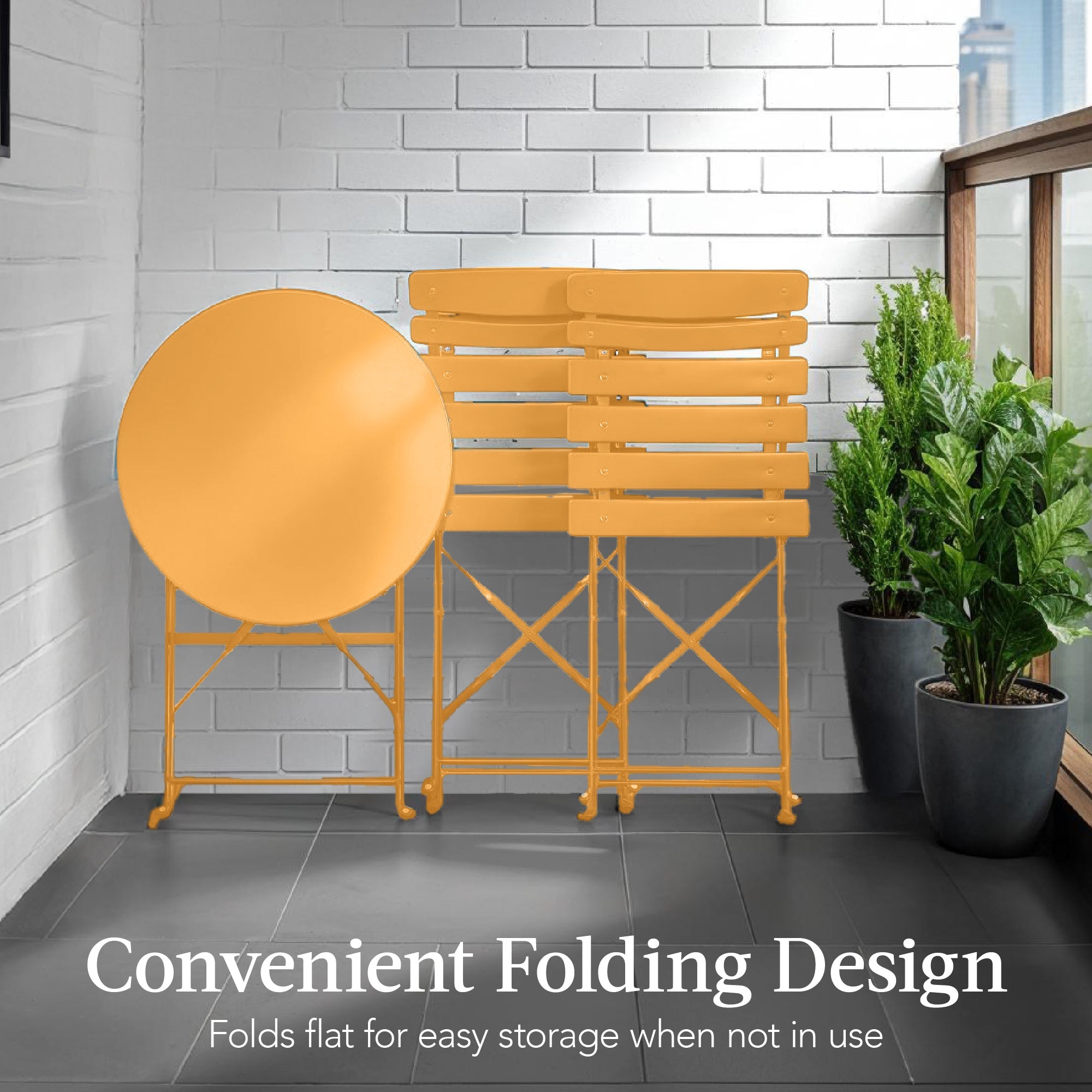 3-Piece Small Folding Patio Bistro Set w/ 2 Chairs