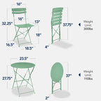 3-Piece Small Folding Patio Bistro Set w/ 2 Chairs