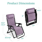 Oversized Zero Gravity Chair, Folding Outdoor Recliner w/ Removable Cushion