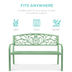 Steel Bench for Outdoor, Patio, Garden w/ Floral Design - 50in