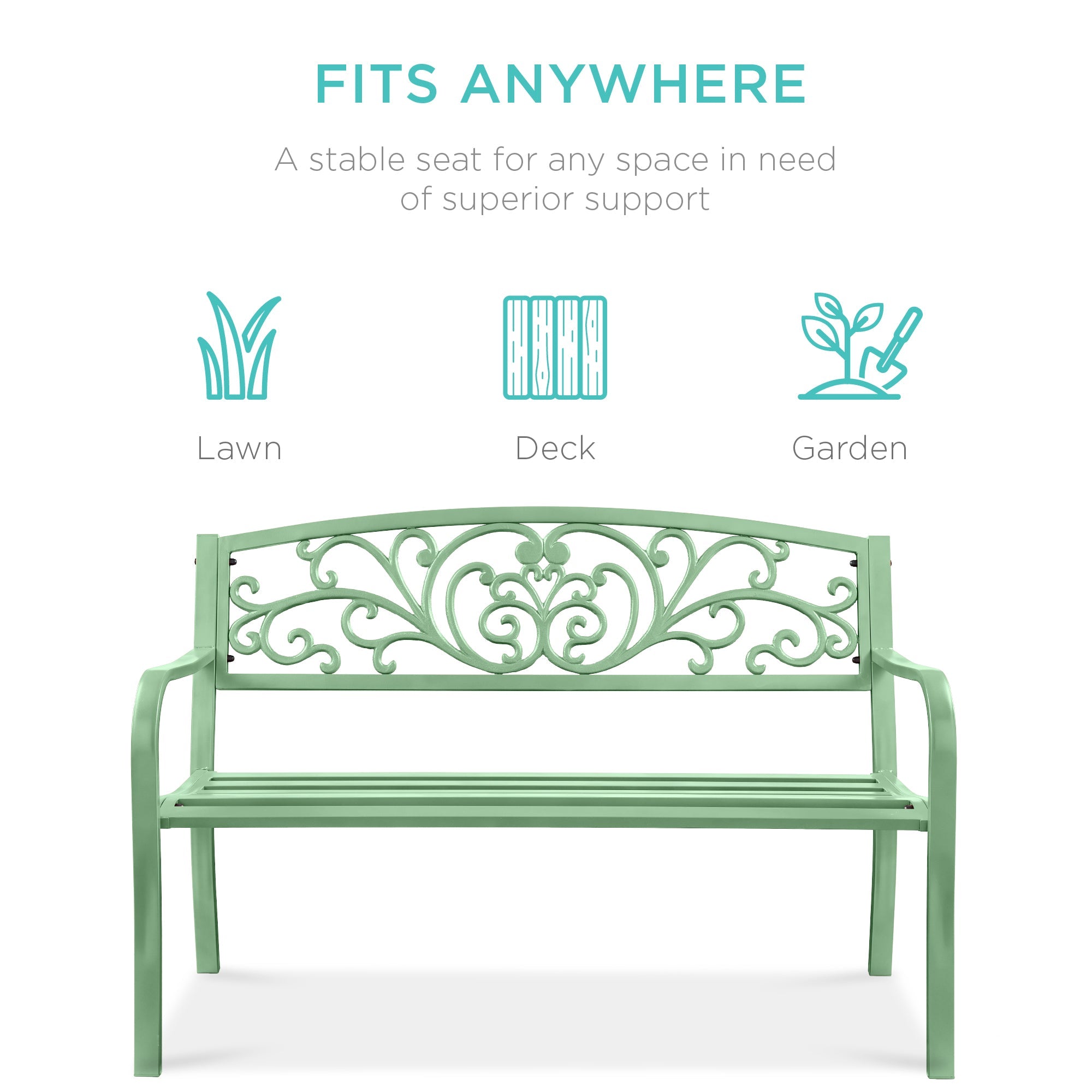 Steel Bench for Outdoor, Patio, Garden w/ Floral Design - 50in
