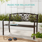 Steel Bench for Outdoor, Patio, Garden w/ Floral Design - 50in