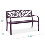 Steel Bench for Outdoor, Patio, Garden w/ Floral Design - 50in