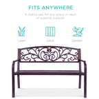 Steel Bench for Outdoor, Patio, Garden w/ Floral Design - 50in