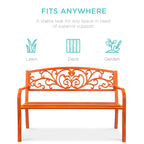 Steel Bench for Outdoor, Patio, Garden w/ Floral Design - 50in