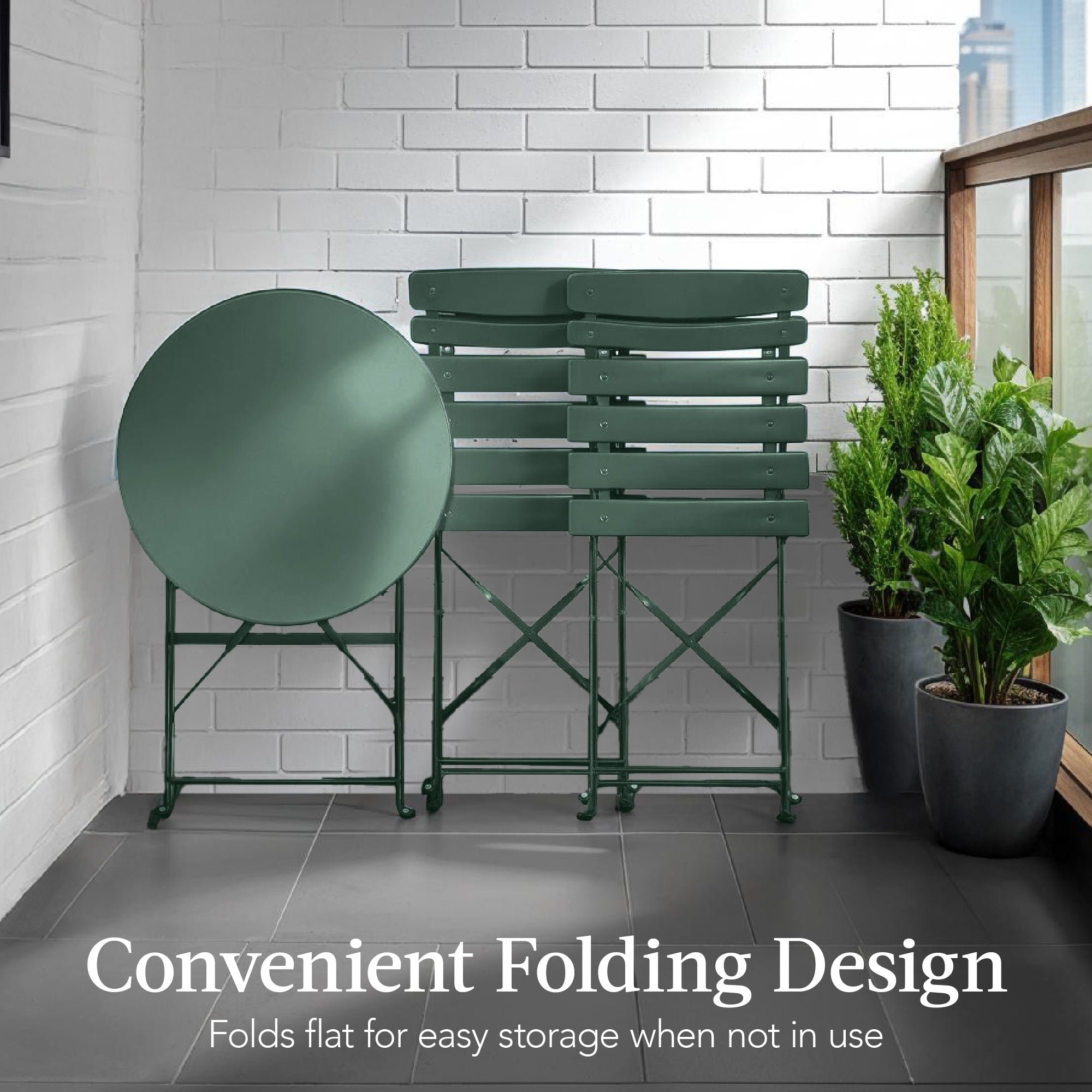 3-Piece Small Folding Patio Bistro Set w/ 2 Chairs