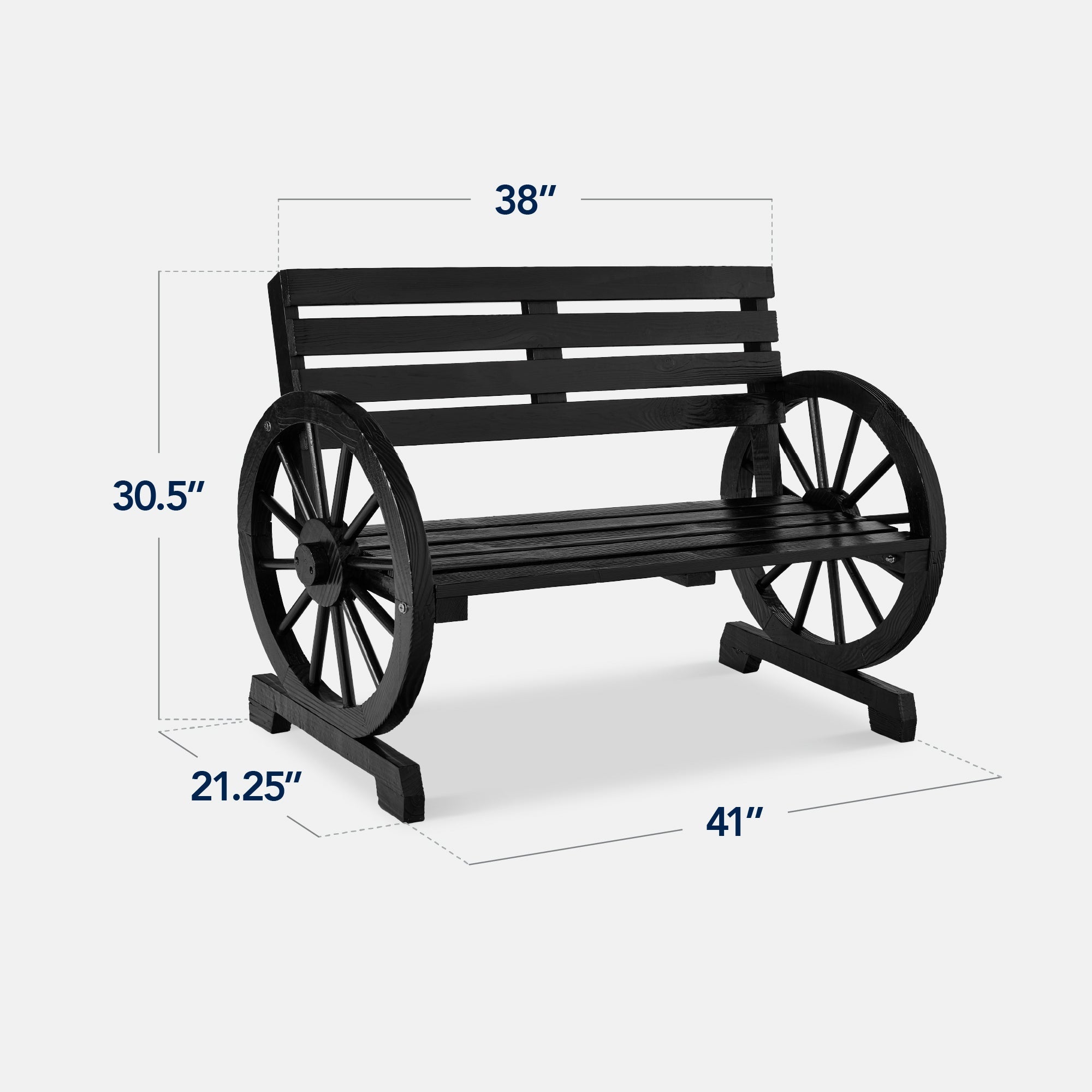 2-Person Rustic Wooden Wagon Wheel Bench w/ Slatted Seat and Backrest