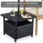 Outdoor Wicker Patio Side Table Accent Furniture w/ Umbrella Hole