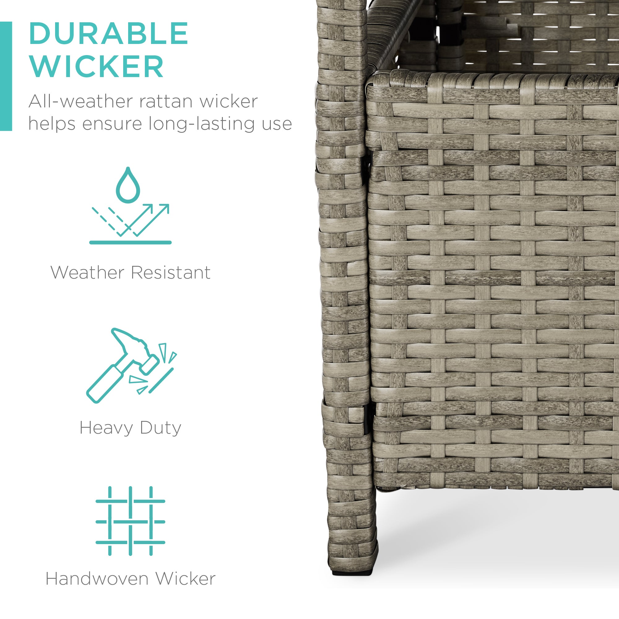 Outdoor Wicker Patio Side Table Accent Furniture w/ Umbrella Hole