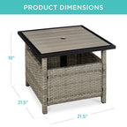 Outdoor Wicker Patio Side Table Accent Furniture w/ Umbrella Hole