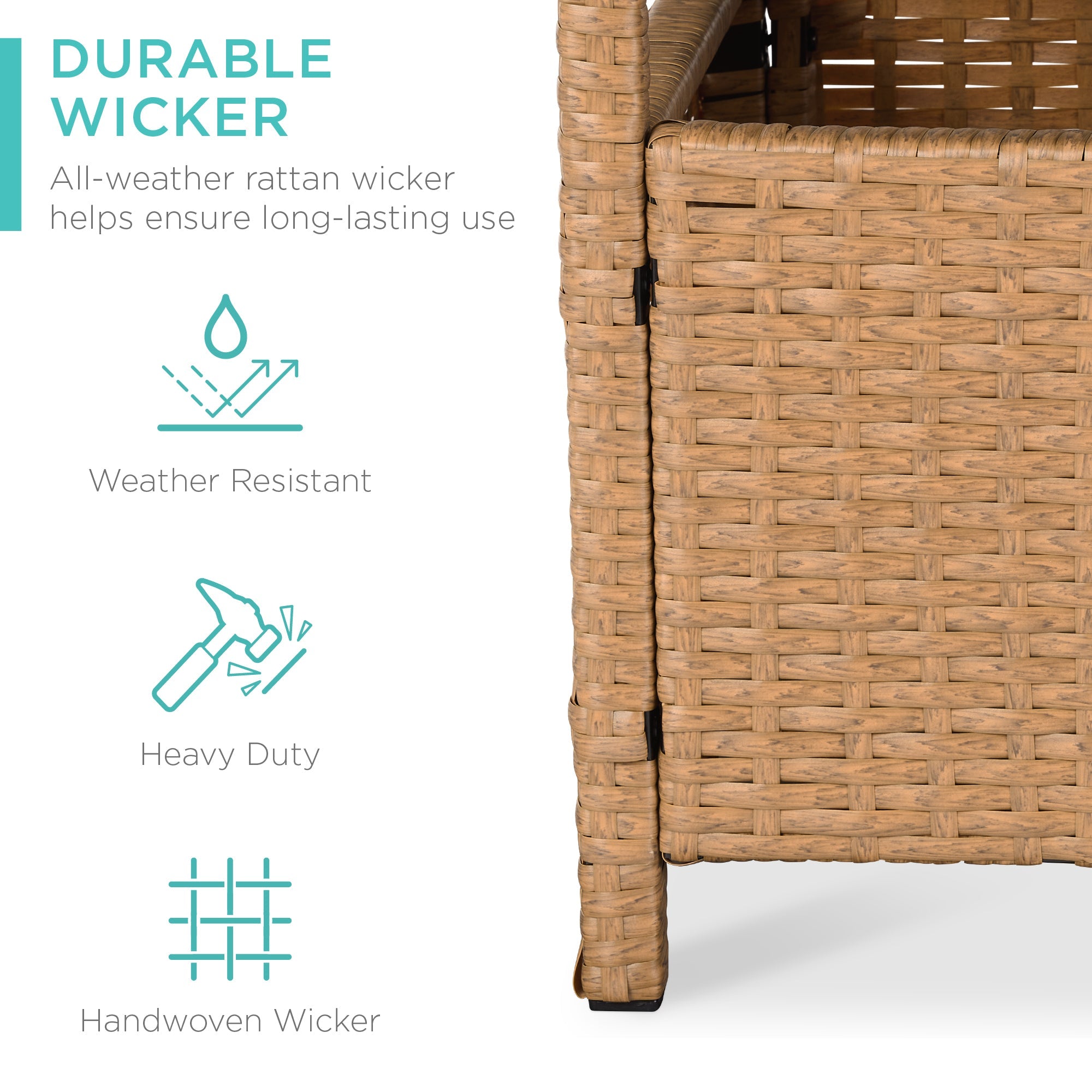 Outdoor Wicker Patio Side Table Accent Furniture w/ Umbrella Hole