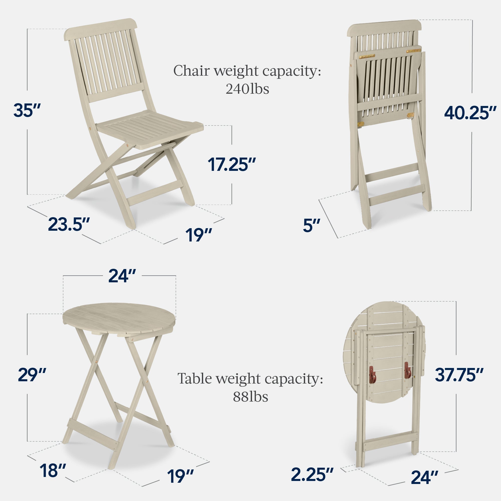 3-Piece Acacia Wood Bistro Set w/ Folding Table, 2 Chairs