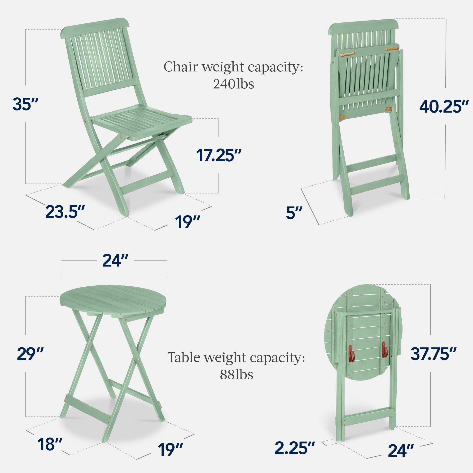 3-Piece Acacia Wood Bistro Set w/ Folding Table, 2 Chairs