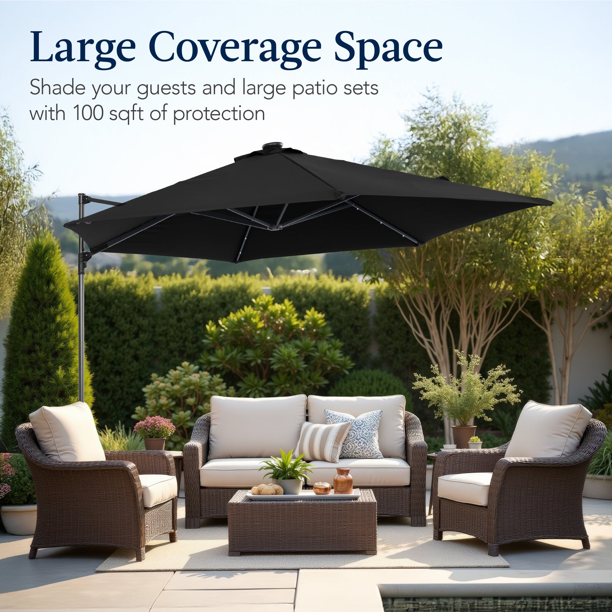 360 LED Rotating Cantilever Offset Patio Umbrella - 10ft