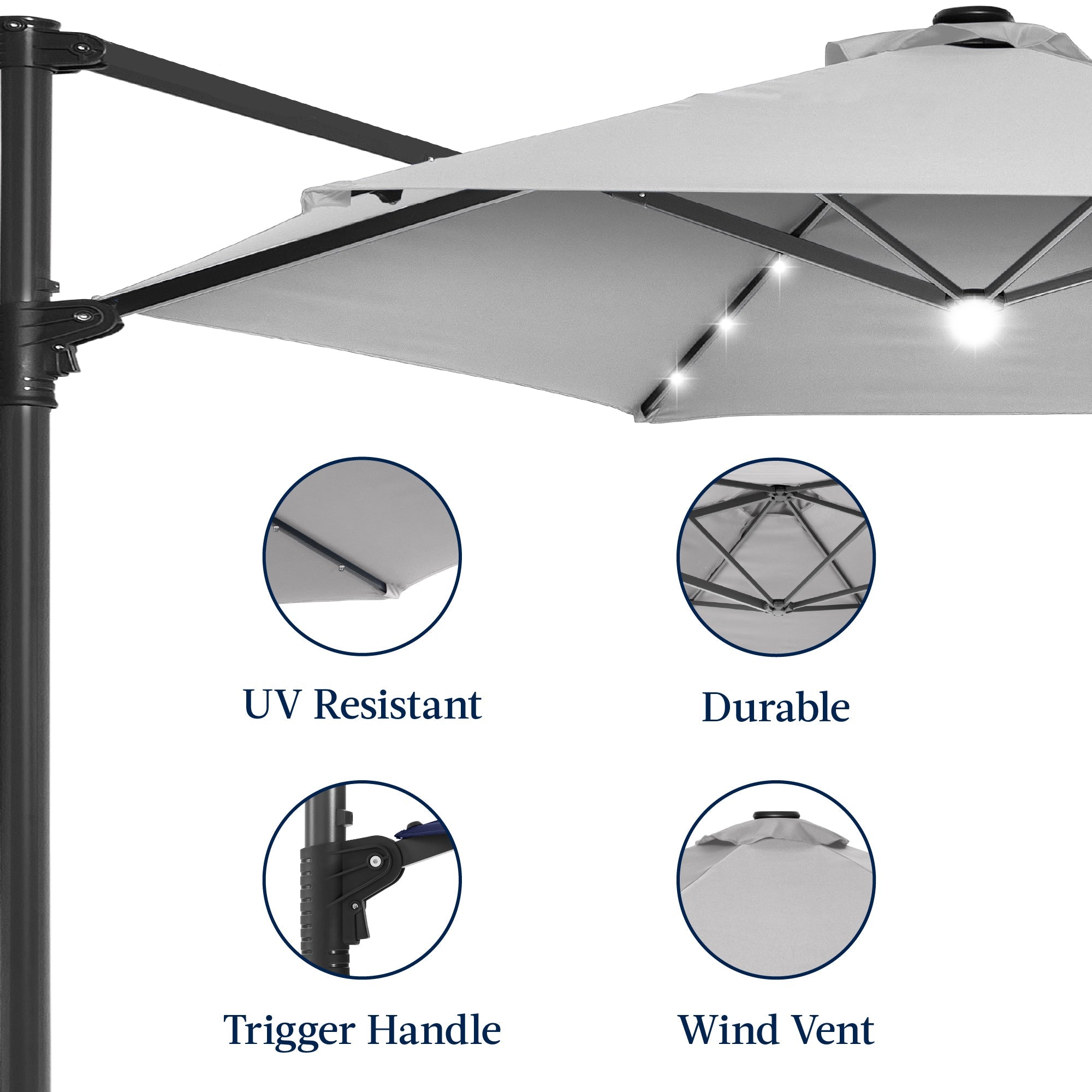 360 LED Rotating Cantilever Offset Patio Umbrella - 10ft