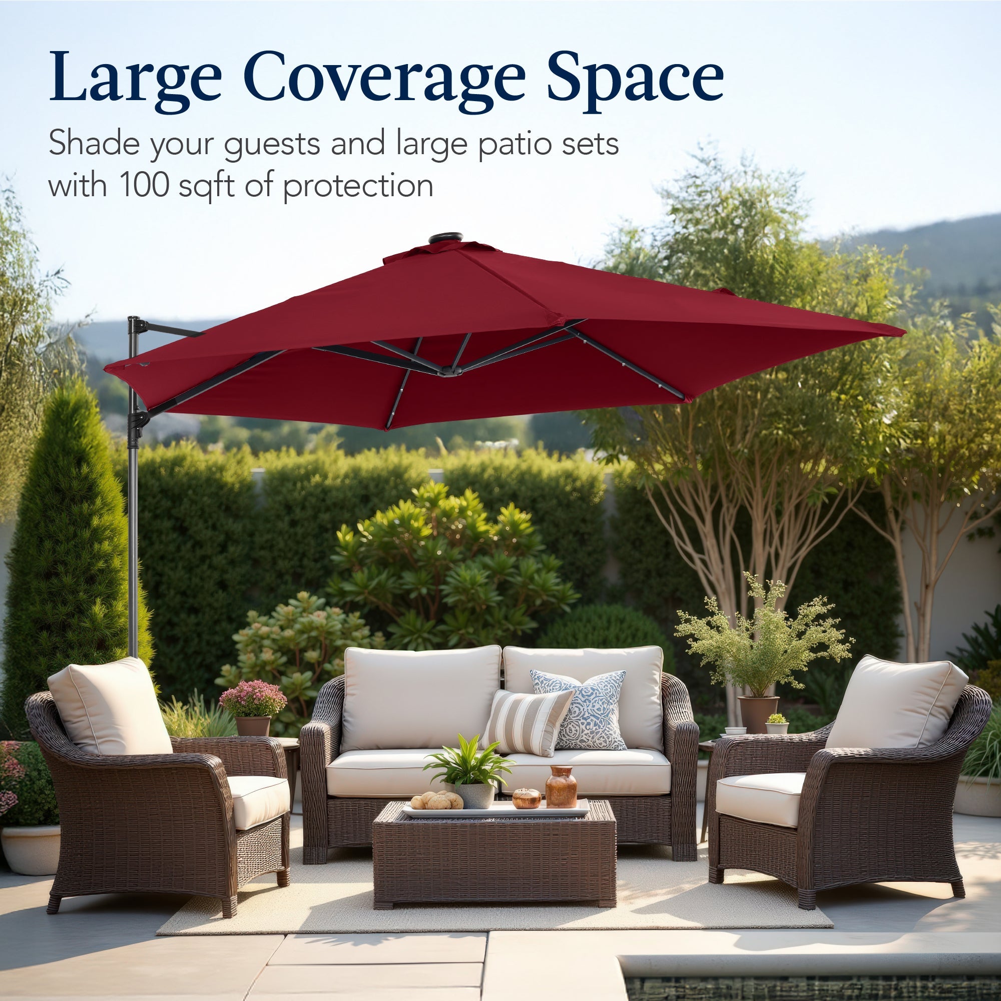 360 LED Rotating Cantilever Offset Patio Umbrella - 10ft