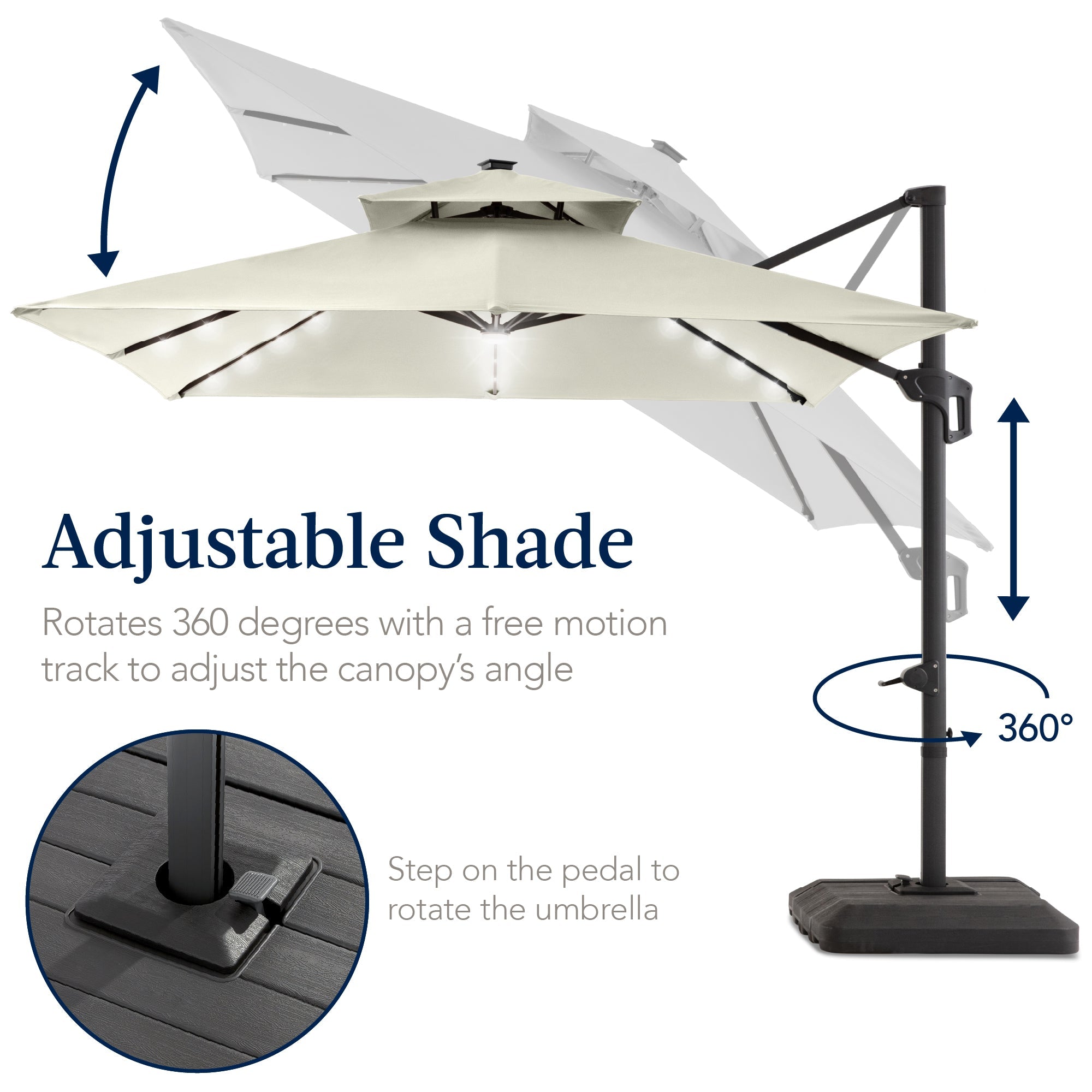 9x12ft 2-Tier Outdoor Solar LED Cantilever Patio Umbrella