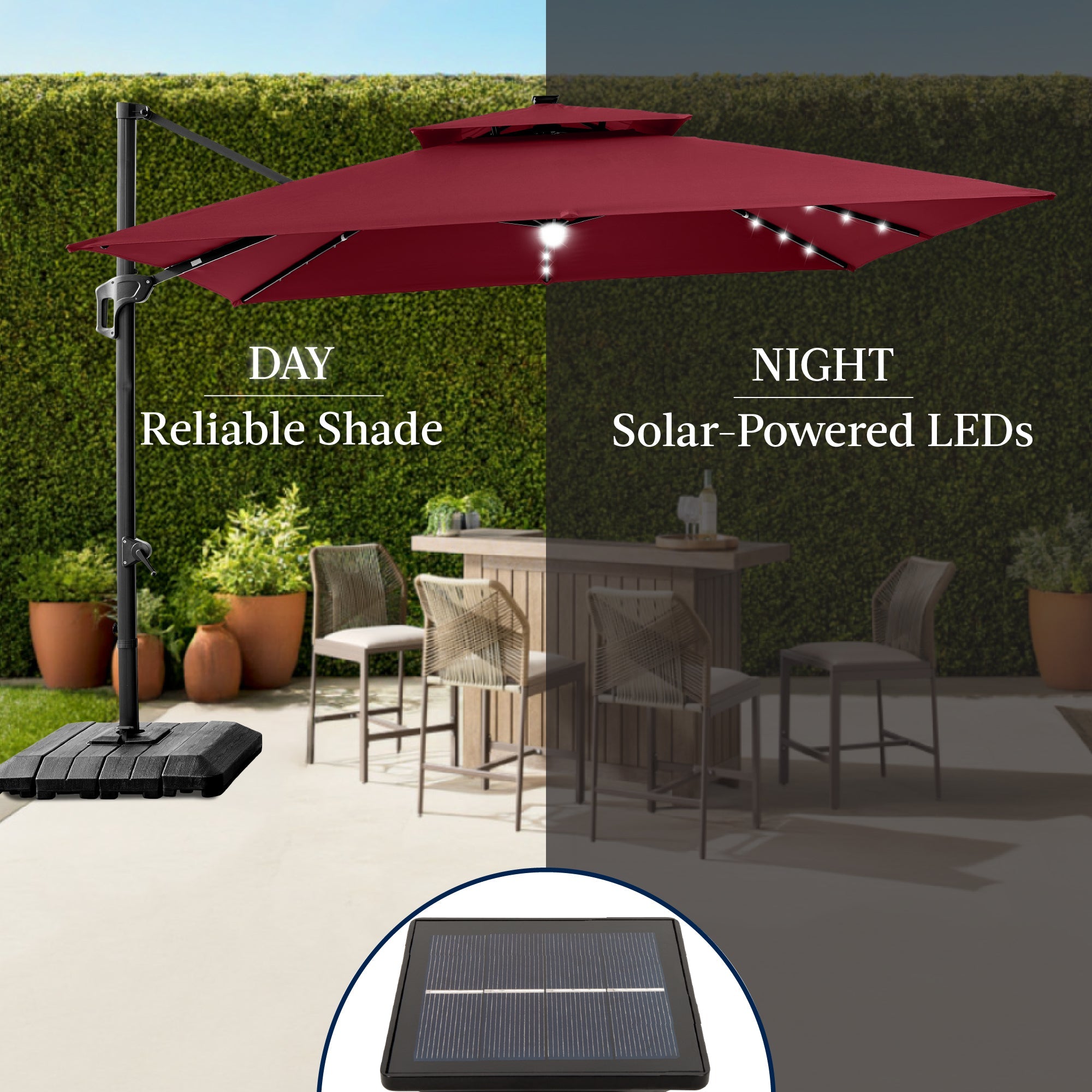 9x12ft 2-Tier Outdoor Solar LED Cantilever Patio Umbrella