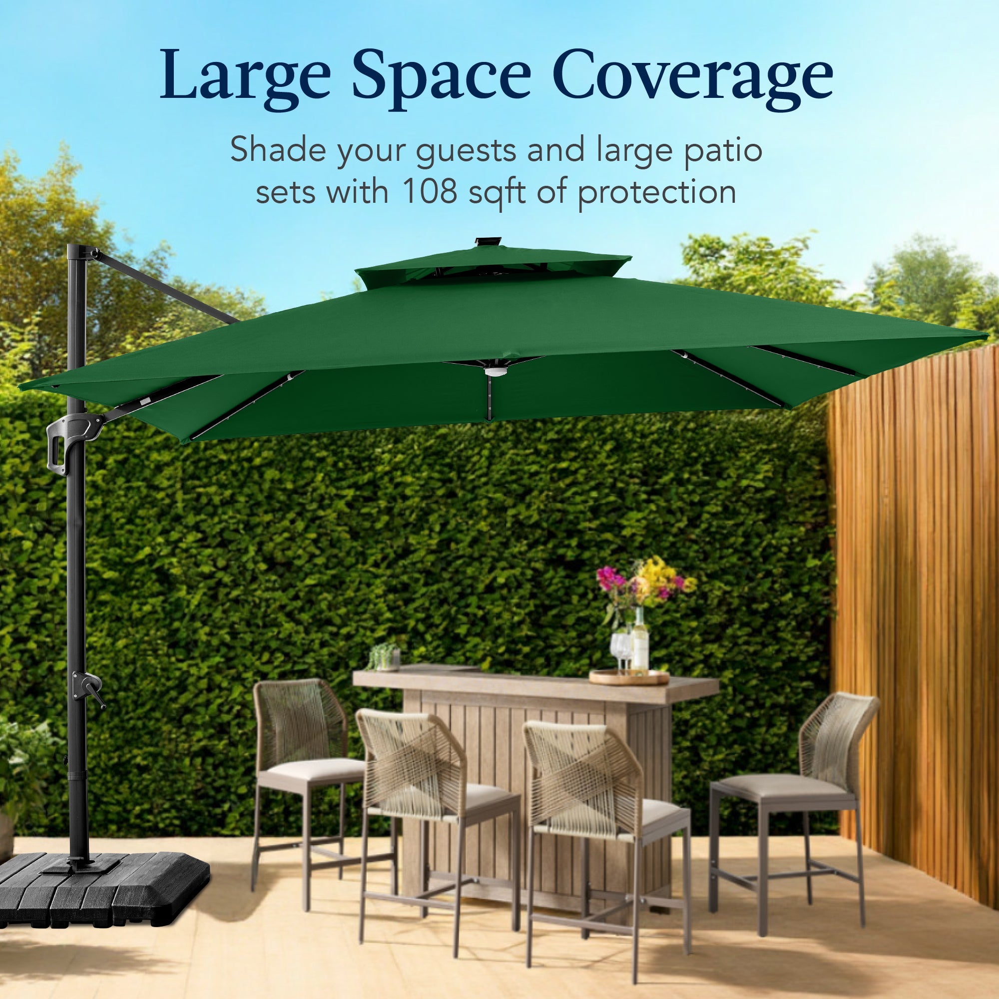 9x12ft 2-Tier Outdoor Solar LED Cantilever Patio Umbrella