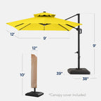 9x12ft 2-Tier Outdoor Solar LED Cantilever Patio Umbrella