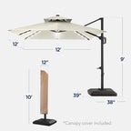 12x12ft 2-Tier Outdoor Solar LED Cantilever Patio Umbrella